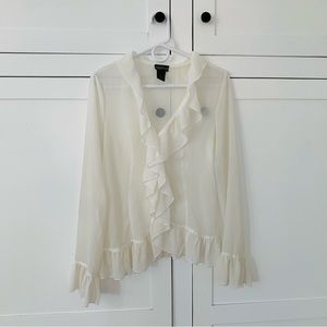 Baranda White Sheer Ruffle Blouse Size Small